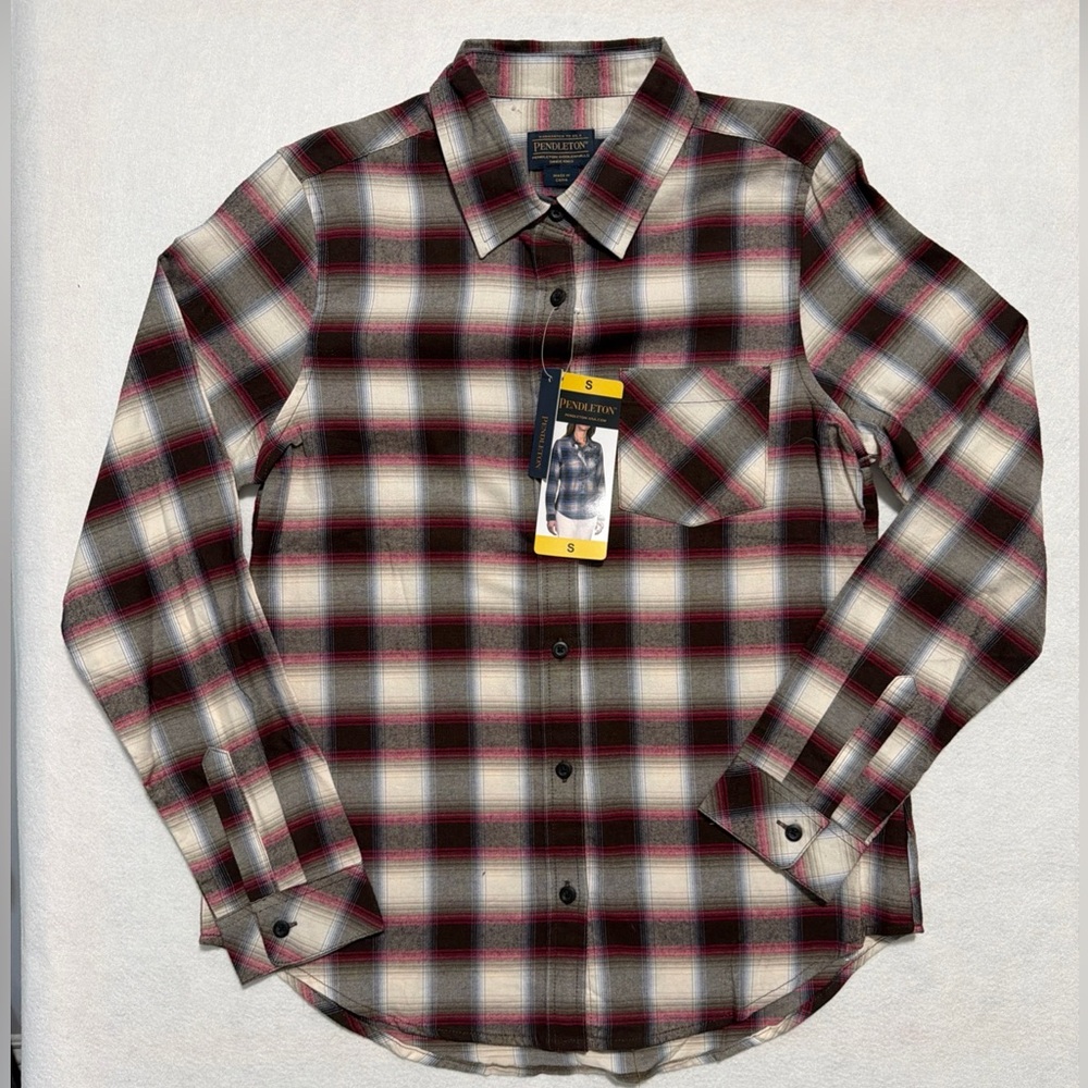 Pendleton Red and Blue Plaid Flannel Button Down Shirt Women’s Small NWT